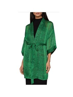BCBG Emerald Green Kimono Tie-Waist Blouse